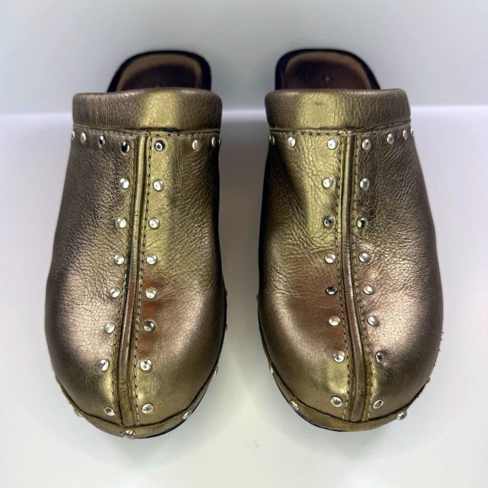 Michael Kors Gold Studded Leather Mule Wedge Heels Closed Toe Slip On 8 M